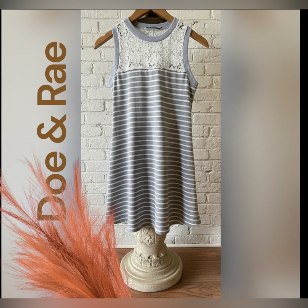 🌻 DOE & RAE by Anthropologie GRAY WHT striped sleeveless dress SZ:M NEVER WORN